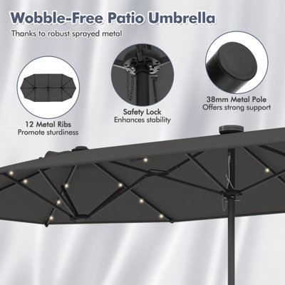 Costway 4M Outdoor Double Sided Parasol Twin Large Patio Umbrella w/ Lights & Base - 8