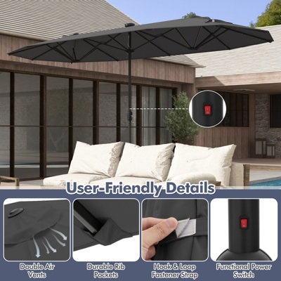 Costway 4M Outdoor Double Sided Parasol Twin Large Patio Umbrella w/ Lights & Base - 9
