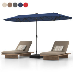 Costway 4M Outdoor Double Sided Parasol Twin Large Patio Umbrella w/ Lights & Base