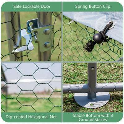 Costway 4M x 3M Chicken Coop Large Metal Spire-Shaped w/ Cover Walk-in Chicken Rabbits Ducks Cage - 3