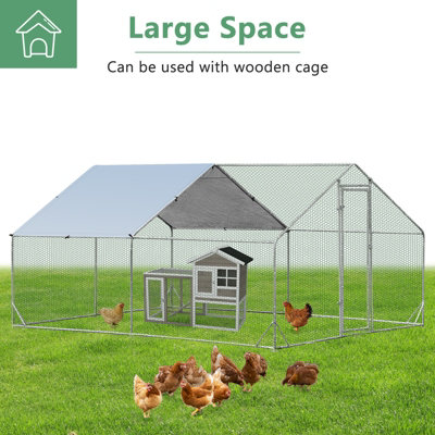 Costway 4M x 3M Chicken Coop Large Metal Spire-Shaped w/ Cover Walk-in Chicken Rabbits Ducks Cage - 4