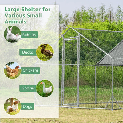 Costway 4M x 3M Chicken Coop Large Metal Spire-Shaped w/ Cover Walk-in Chicken Rabbits Ducks Cage - 5