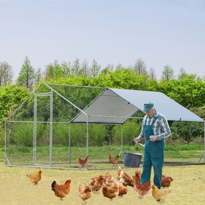 Costway 4M x 3M Chicken Coop Large Metal Spire-Shaped w/ Cover Walk-in Chicken Rabbits Ducks Cage - 8