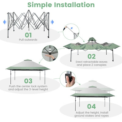 Costway 4M x 4M Gazebo Pop up Canopy Tent Sun Shelter w/ Wheeled Bag - 6