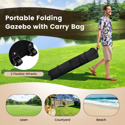 Costway 4m x 4m Pop up Gazebo Canopy Tent W/ Netting Mesh Sidewalls - 3