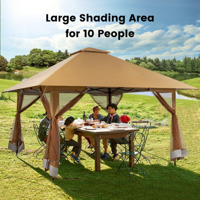 Costway 4m x 4m Pop up Gazebo Canopy Tent W/ Netting Mesh Sidewalls - 4