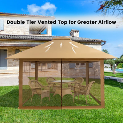 Costway 4m x 4m Pop up Gazebo Canopy Tent W/ Netting Mesh Sidewalls - 6