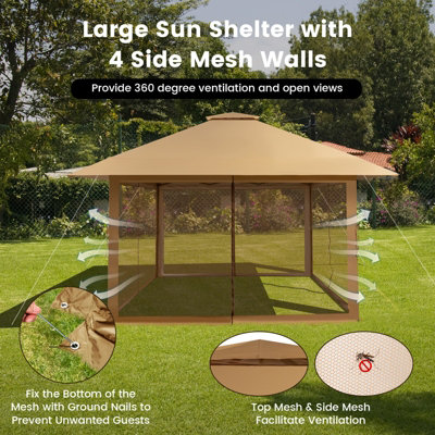 Costway 4m x 4m Pop up Gazebo Canopy Tent W/ Netting Mesh Sidewalls - 7