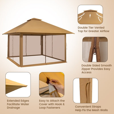 Costway 4m x 4m Pop up Gazebo Canopy Tent W/ Netting Mesh Sidewalls - 9