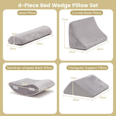 Costway 4pcs Bed Wedge Pillow Set Adjustable Bed Wedge Memory Foam Pillow Washable Cover - 4