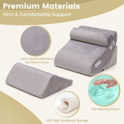 Costway 4pcs Bed Wedge Pillow Set Adjustable Bed Wedge Memory Foam Pillow Washable Cover - 6