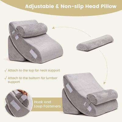 Costway 4pcs Bed Wedge Pillow Set Adjustable Bed Wedge Memory Foam Pillow Washable Cover - 7