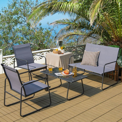 Costway 4PCS Garden Patio Table and Chair Set Outdoor Conversation Furniture Metal Frame