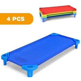 Costway 4PCS Stackable Daycare Cot Portable Toddler Bed Easy Lift Corners Kids Nap Cot