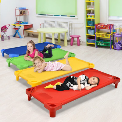 Costway 4PCS Stackable Daycare Cot Portable Toddler Bed Easy Lift Corners Kids Nap Cot