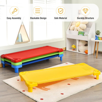 Costway 4PCS Stackable Daycare Cot Portable Toddler Bed Easy Lift Corners Kids Nap Cot DIY at B Q