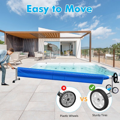 Costway 5.5 m Pool Cover Reel Set Adjustable Above Ground Pool