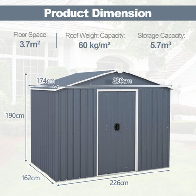 Costway 5.7 x 7.7 FT Outdoor Storage Shed Large Organizer House Galvanized Steel Base