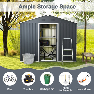 Costway 5.7 x 7.7 FT Outdoor Storage Shed Large Organizer House Galvanized Steel Base - 3