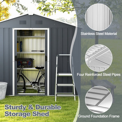 Costway 5.7 x 7.7 FT Outdoor Storage Shed Large Organizer House Galvanized Steel Base - 4