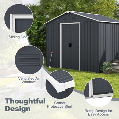 Costway 5.7 x 7.7 FT Outdoor Storage Shed Large Organizer House Galvanized Steel Base - 6