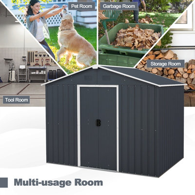 Costway 5.7 x 7.7 FT Outdoor Storage Shed Large Organizer House Galvanized Steel Base - 7