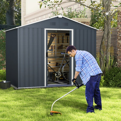 Costway 5.7 x 7.7 FT Outdoor Storage Shed Large Organizer House Galvanized Steel Base - 9
