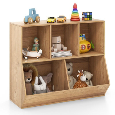 Costway 5-Cubby Kids Toy Storage Organizer Wooden Children Bookcase ...