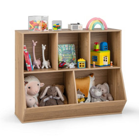 Costway 5-Cubby Kids Toy Storage Organizer Wooden Children Bookcase Bookshelf