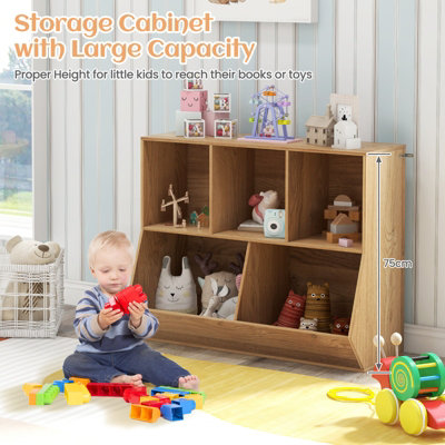 Costway 5-Cubby Kids Toy Storage Organizer Wooden Children Bookcase Bookshelf