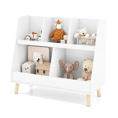 Costway Kids 2-Shelf Bookcase 5-Cube Wood Toy Storage Cabinet - White