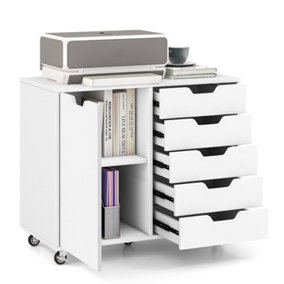 Costway 5-Drawer Chest with Door Mobile Chest of Drawers Rolling Lateral File Cabinet