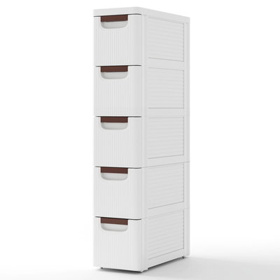 Costway 5-Drawer Narrow Storage Cabinet Bathroom Rolling Plastic Cart Container
