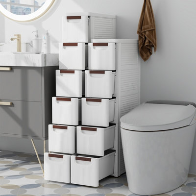 Costway 5-Drawer Narrow Storage Cabinet Bathroom Rolling Plastic Cart Container - 4