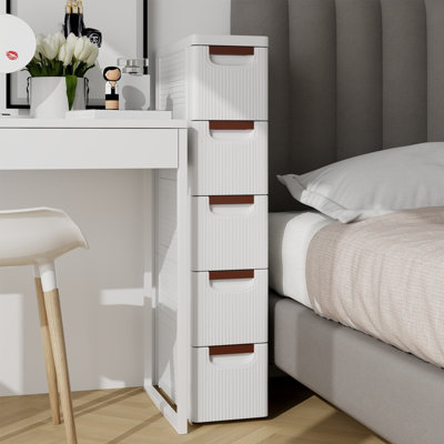 Costway 5-Drawer Narrow Storage Cabinet Bathroom Rolling Plastic Cart Container - 5