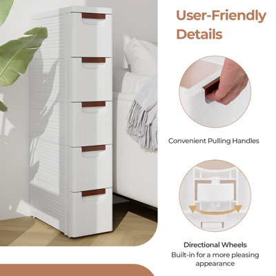 Costway 5-Drawer Narrow Storage Cabinet Bathroom Rolling Plastic Cart Container - 8