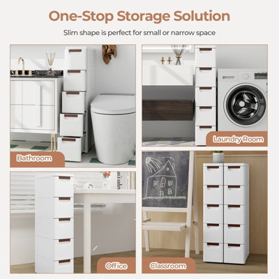 Costway 5-Drawer Narrow Storage Cabinet Bathroom Rolling Plastic Cart Container - 9