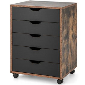 Costway 5 Drawer Rolling Storage Cabinet Mobile Chest of Drawers Wooden Dresser Organizer Coffee