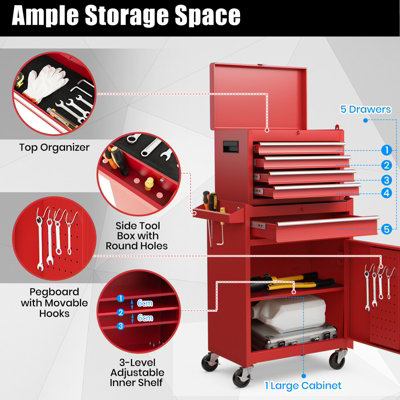 Costway 5-Drawer Rolling Tool Chest High Capacity Tool Storage Cabinet ...