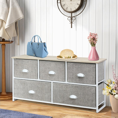 Costway 5 Drawers Cabinet 2-Tier Fabric Chest of Drawers Removable for Wardrobe