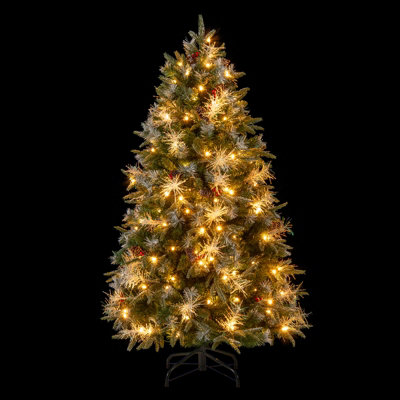 COSTWAY 5 FT Artificial Christmas Tree Hinged Xmas Tree w/ LED Lights ...