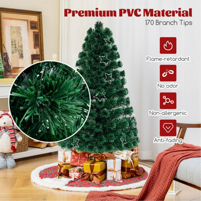 COSTWAY 5 FT Fiber OpticChristmas Tree Pre-Lit Artificial Xmas Tree W ...