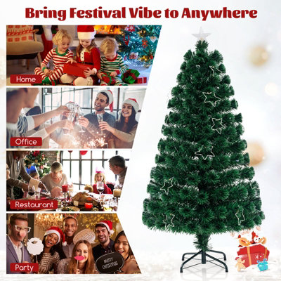 COSTWAY 5 FT Fiber OpticChristmas Tree Pre-Lit Artificial Xmas Tree W ...