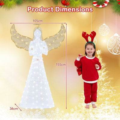 COSTWAY 5 FT Pre-Lit 3D Glittered Angel Decoration Lighted