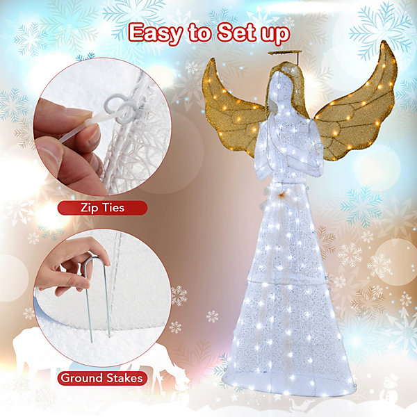 COSTWAY 5 FT Pre-Lit 3D Glittered Angel Decoration Lighted COSTWAY 5 FT Pre-Lit 3D Glittered Angel Decoration Lighted