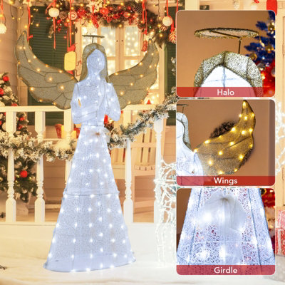 COSTWAY 5 FT Pre-Lit 3D Glittered Angel Decoration Lighted