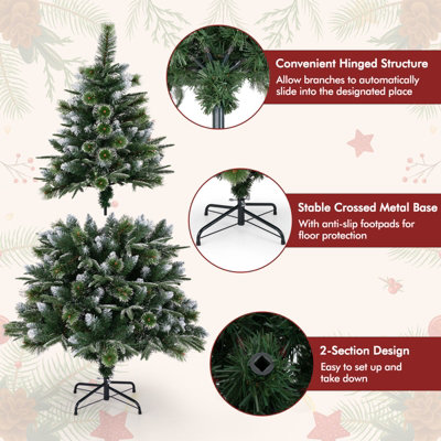 COSTWAY 5 FT Pre-Lit Artificial Christmas Tree Hinged Full Tree w ...