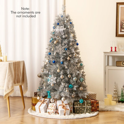 COSTWAY 5 FT Pre Lit Artificial Christmas Tree w Warm White LED Lights Silver Tinsel