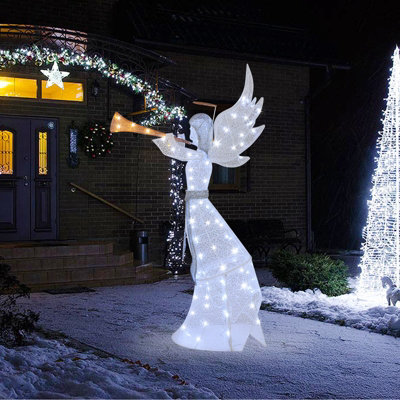 COSTWAY 5 FT Pre Lit Trumpeting Angel Outdoor Light up Christmas Decoration