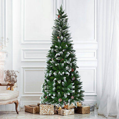 Costway 5 FT Snow Flocked Pencil Christmas Tree Artificial Xmas Tree Holiday Decoration